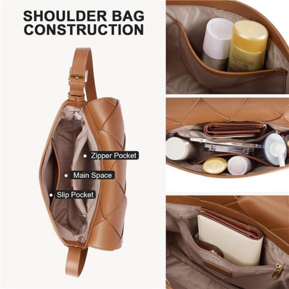 Woven Shoulder Bags for Women Trendy Small Crossbody Purse Leather Handbags - Picture 4 of 7